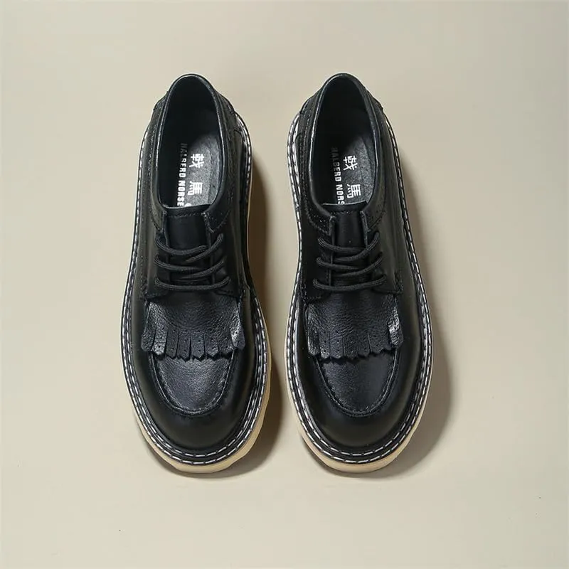 CSCDD Men's Casual Vintage Tassel Design Shiny Lace-up Loafers Suitable for Weddings and Parties Low-top Oxford Shoes Versatile and Loose