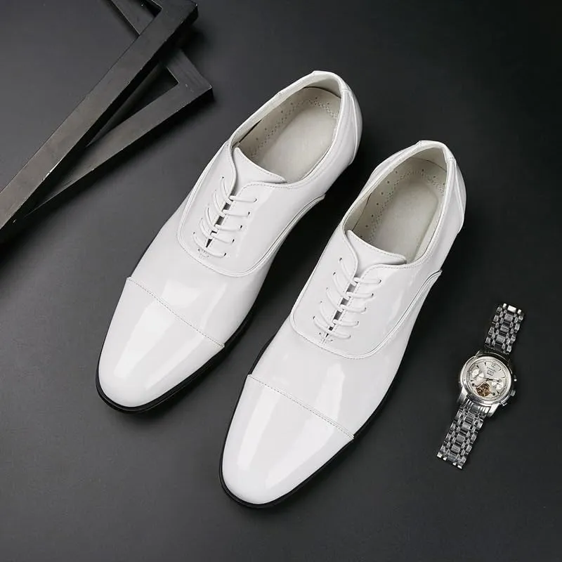 CSCDD Patent Leather Stitching Design White Non-commissioned Officer Business Leather Shoes Casual is A Banquet Party Wedding Daily Work Office Non-Slip Wear-Resistant