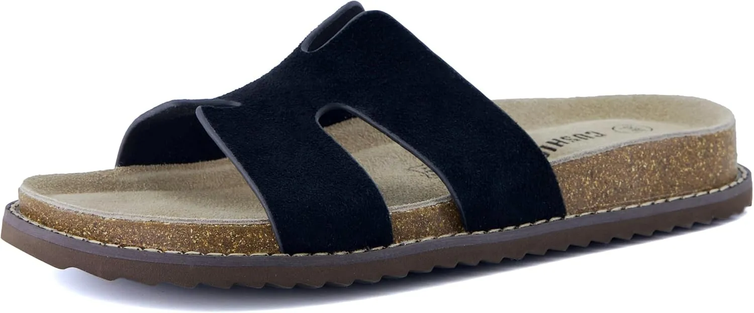 CUSHIONAIRE Wisdom Womens Sandals Cutout Strap Genuine Leather Slides – Slip On Cork Footbed Sandals for Women 2025