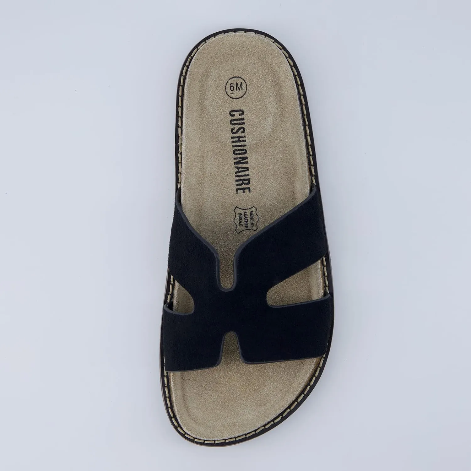 CUSHIONAIRE Wisdom Womens Sandals Cutout Strap Genuine Leather Slides – Slip On Cork Footbed Sandals for Women 2025