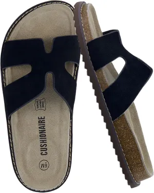CUSHIONAIRE Wisdom Womens Sandals Cutout Strap Genuine Leather Slides – Slip On Cork Footbed Sandals for Women 2025