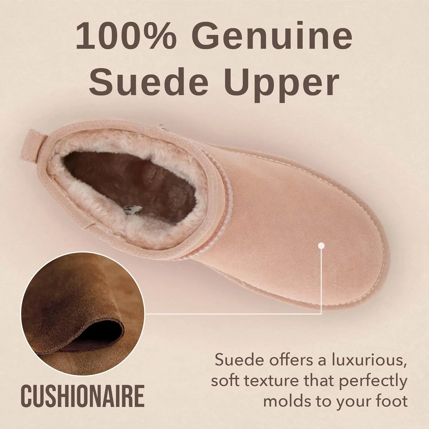 CUSHIONAIRE Women's Hip 2 Genuine Suede Ankle Snow Boots - Pull-On with Cozy Faux Shearling Lining,  Memory Foam