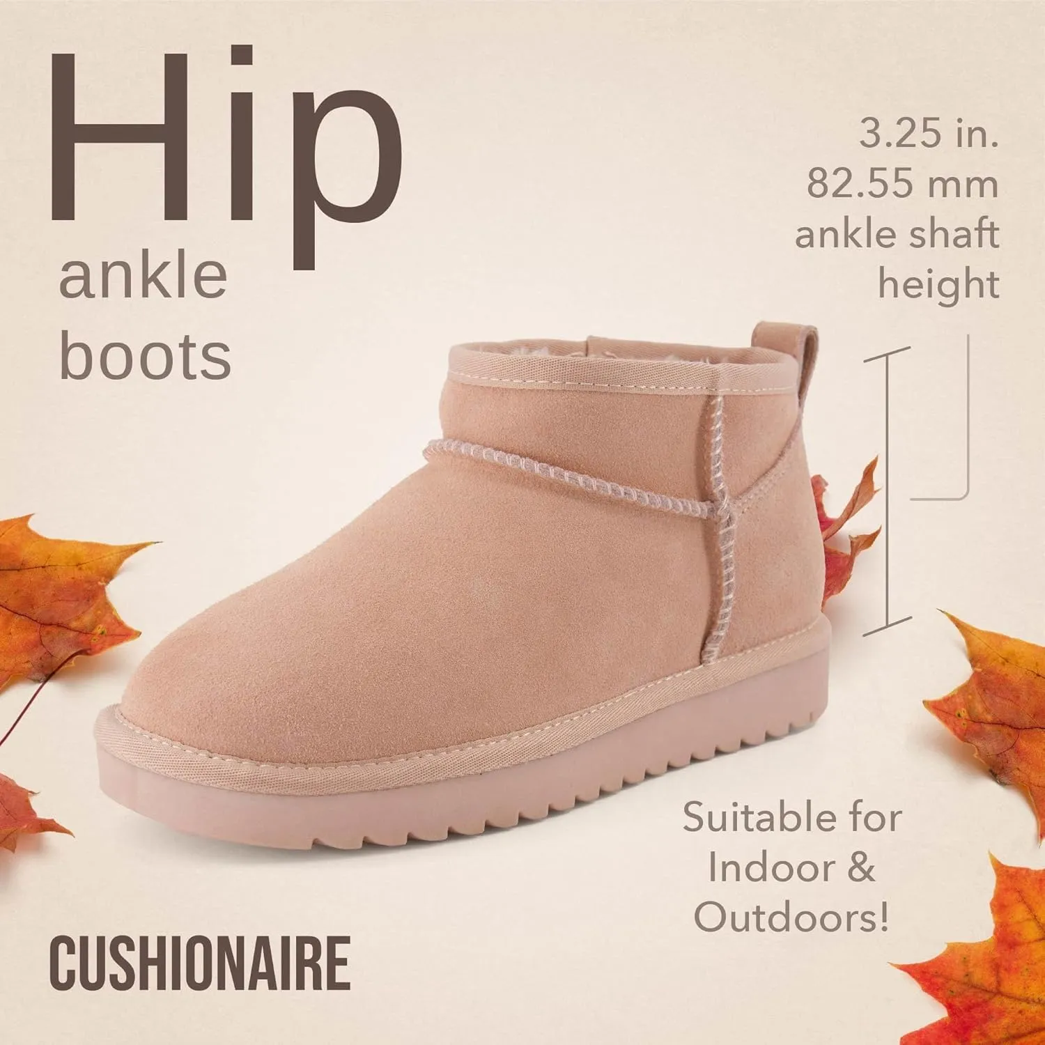 CUSHIONAIRE Women's Hip 2 Genuine Suede Ankle Snow Boots - Pull-On with Cozy Faux Shearling Lining,  Memory Foam