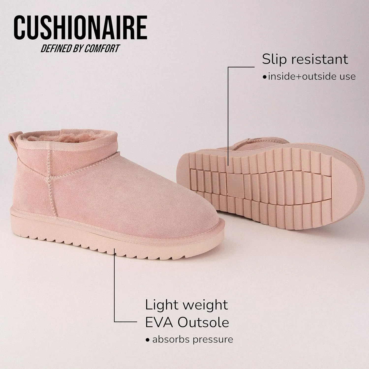 CUSHIONAIRE Women's Hip 2 Genuine Suede Ankle Snow Boots - Pull-On with Cozy Faux Shearling Lining,  Memory Foam