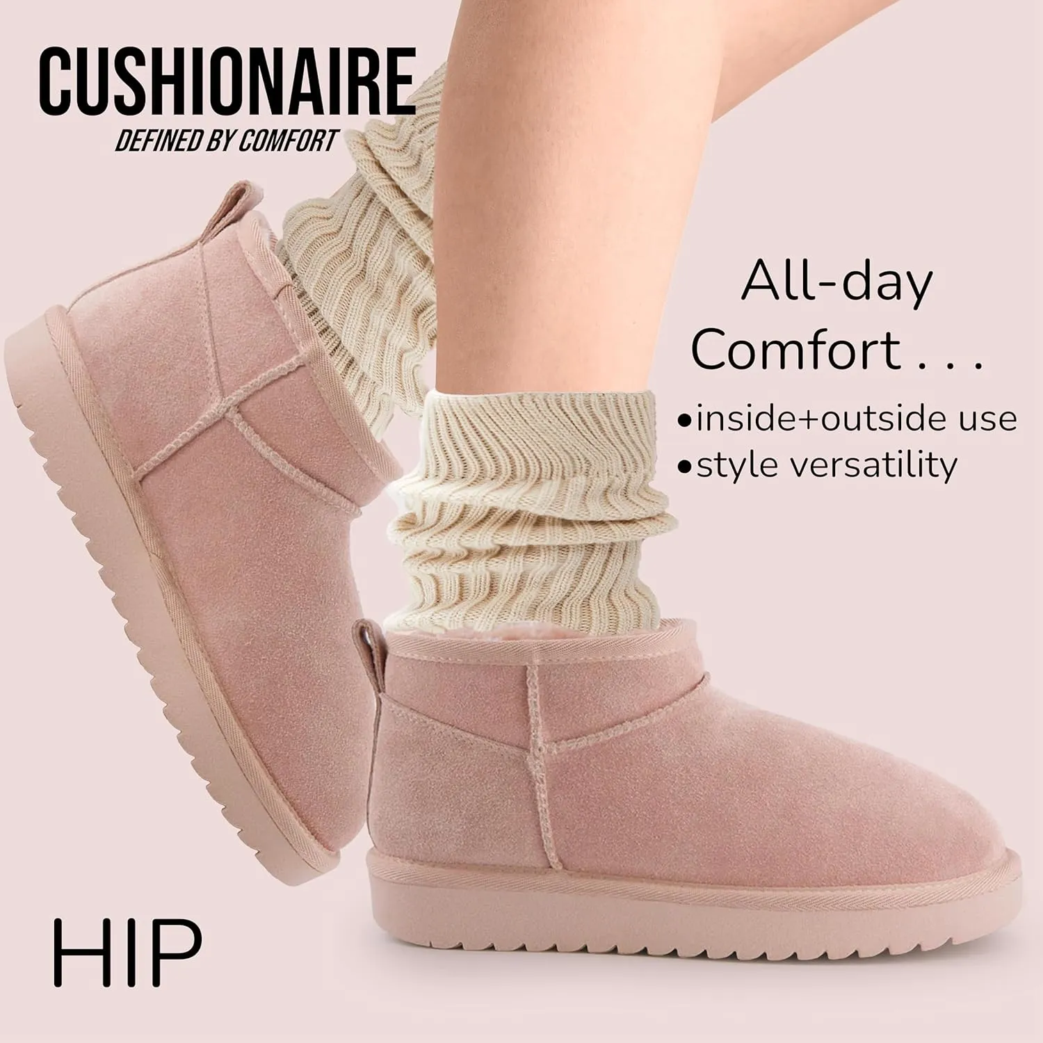 CUSHIONAIRE Women's Hip 2 Genuine Suede Ankle Snow Boots - Pull-On with Cozy Faux Shearling Lining,  Memory Foam