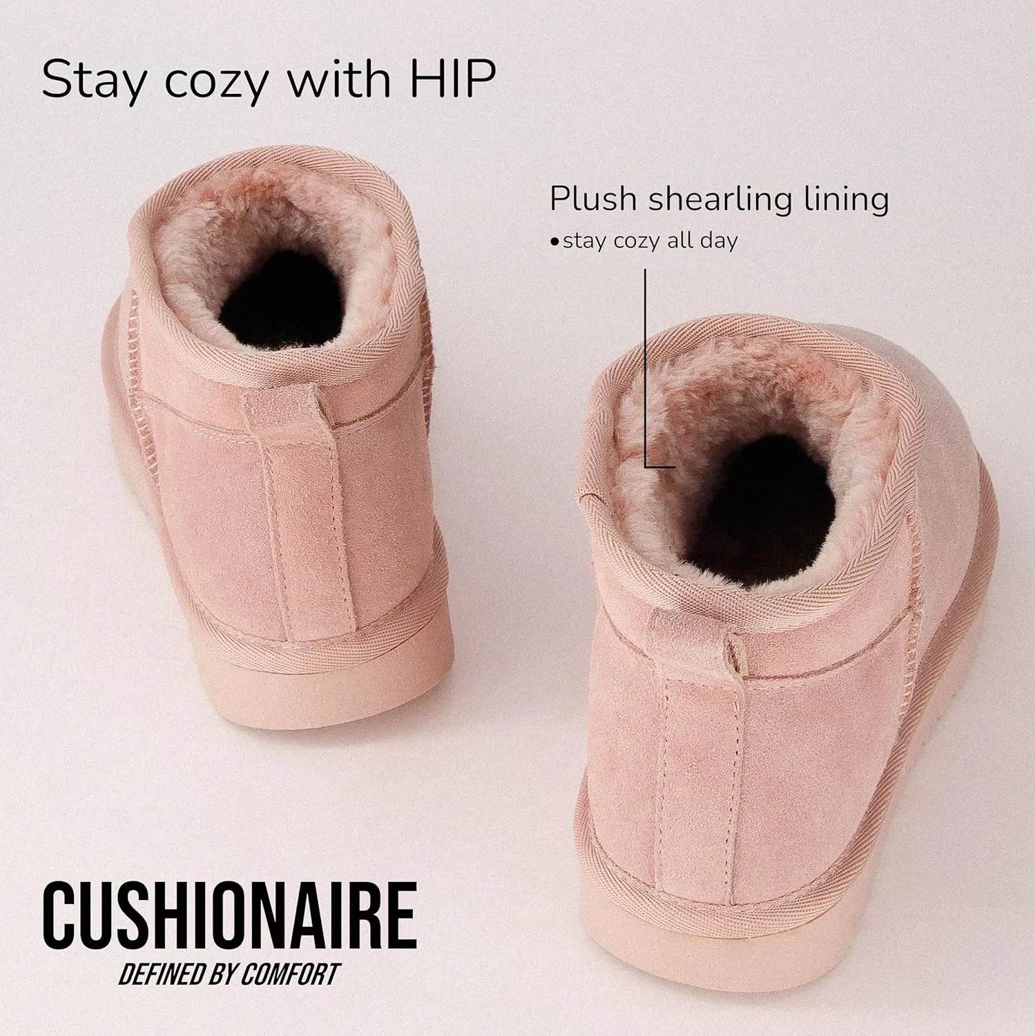 CUSHIONAIRE Women's Hip 2 Genuine Suede Ankle Snow Boots - Pull-On with Cozy Faux Shearling Lining,  Memory Foam