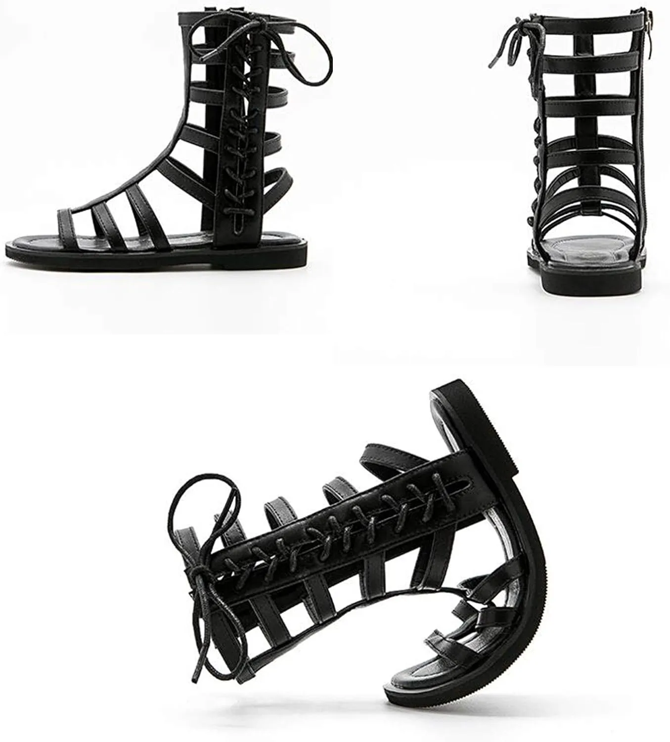 DADAWEN Toddler Girls Sandals Summer Open Toe Strapped Gladiator Sandals With Side Zipper (Toddler/Little Kid)