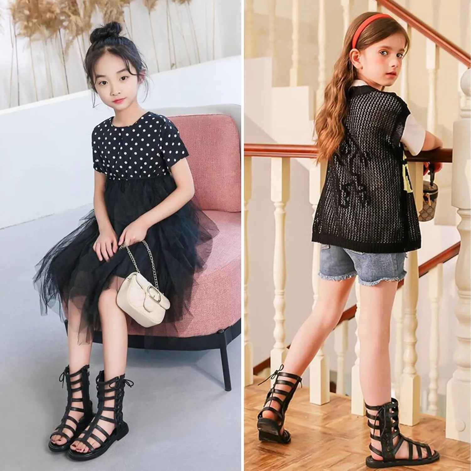 DADAWEN Toddler Girls Sandals Summer Open Toe Strapped Gladiator Sandals With Side Zipper (Toddler/Little Kid)