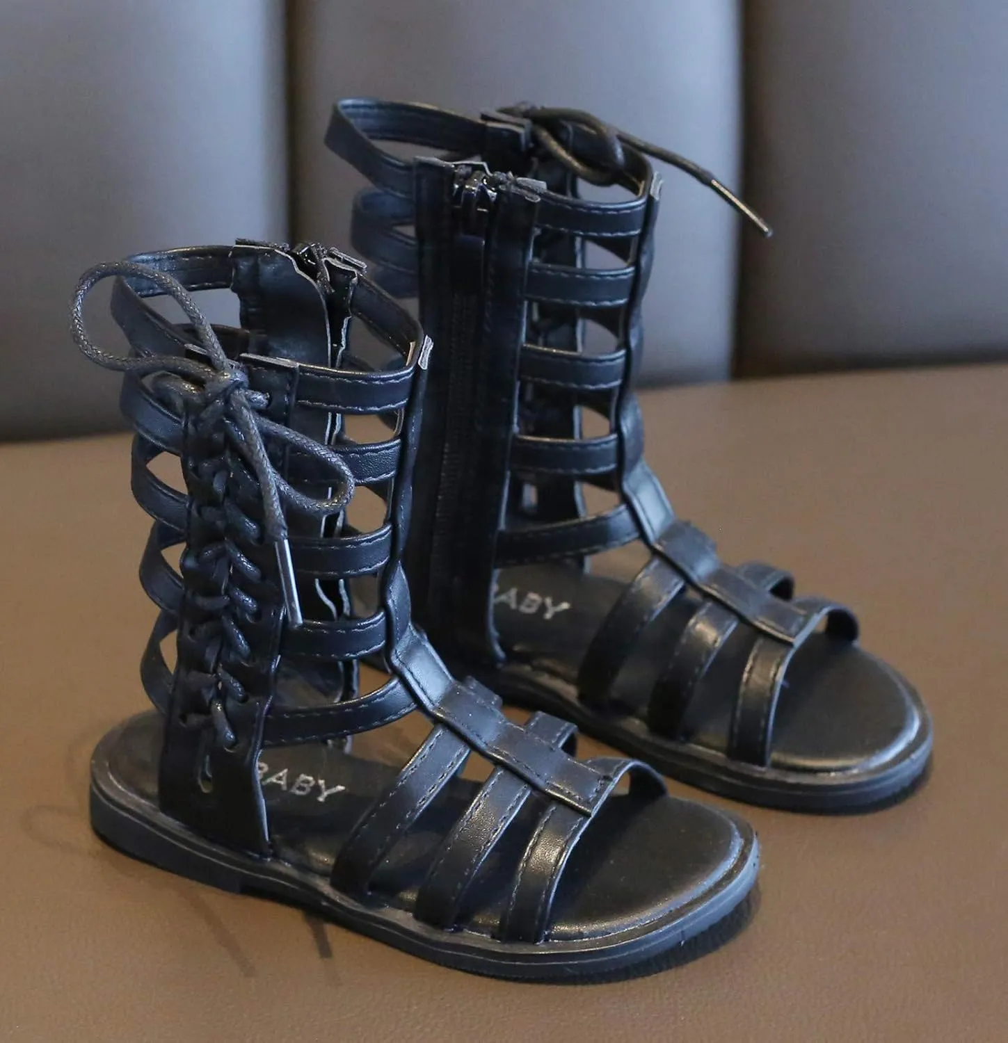 DADAWEN Toddler Girls Sandals Summer Open Toe Strapped Gladiator Sandals With Side Zipper (Toddler/Little Kid)