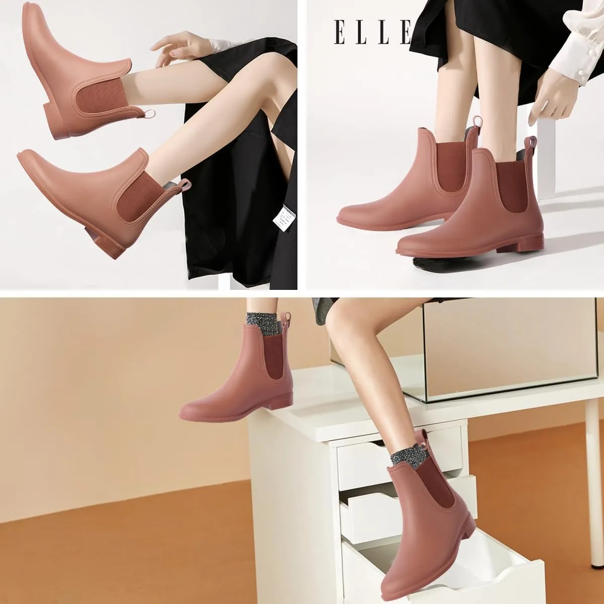 DaeRainy Women's Ankle Rain Boots Waterproof Chelsea Rain Boots Women Short Rain Booties for Outdoor