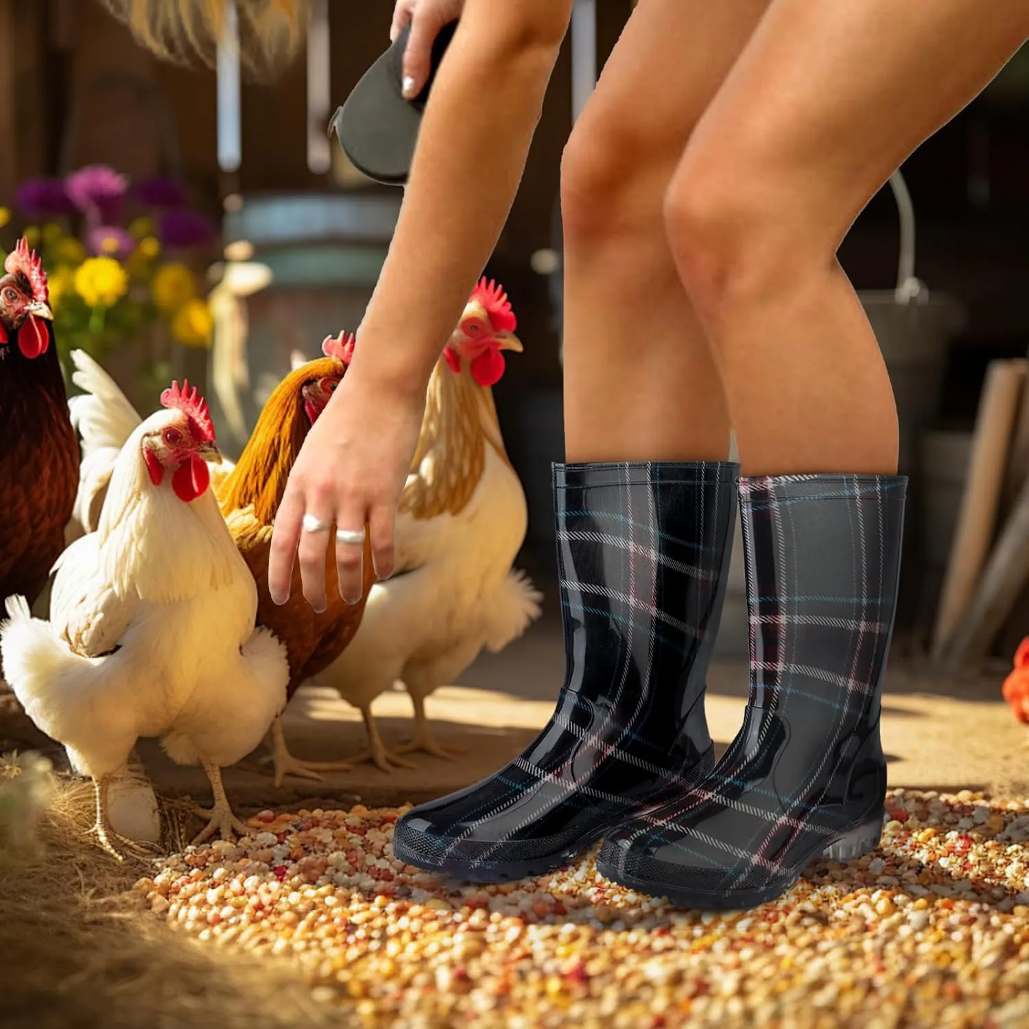 DaeRainy Women's Mid-calf Rain Boots Waterproof Non-slip for Gardens,Fishing,Farm,Outdoor Work Boots