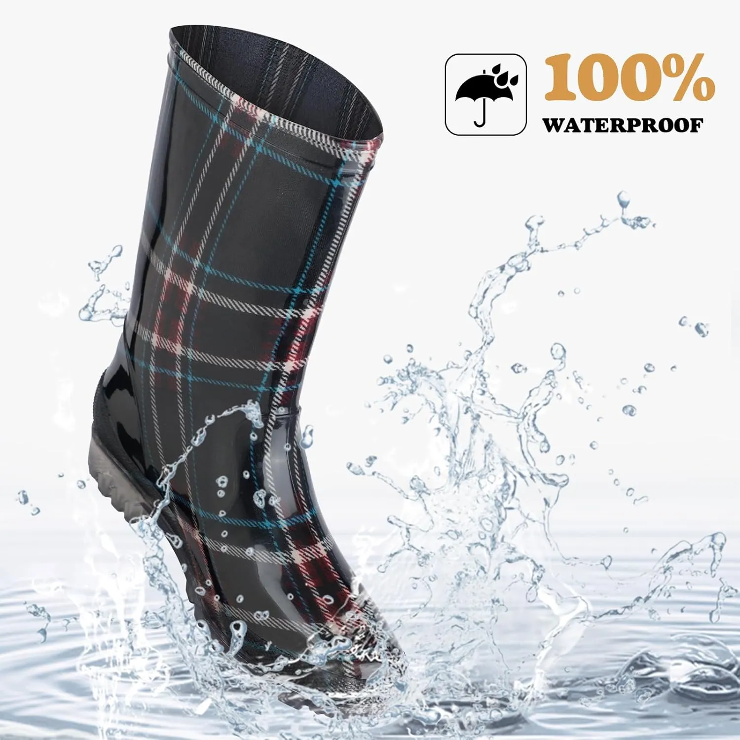 DaeRainy Women's Mid-calf Rain Boots Waterproof Non-slip for Gardens,Fishing,Farm,Outdoor Work Boots