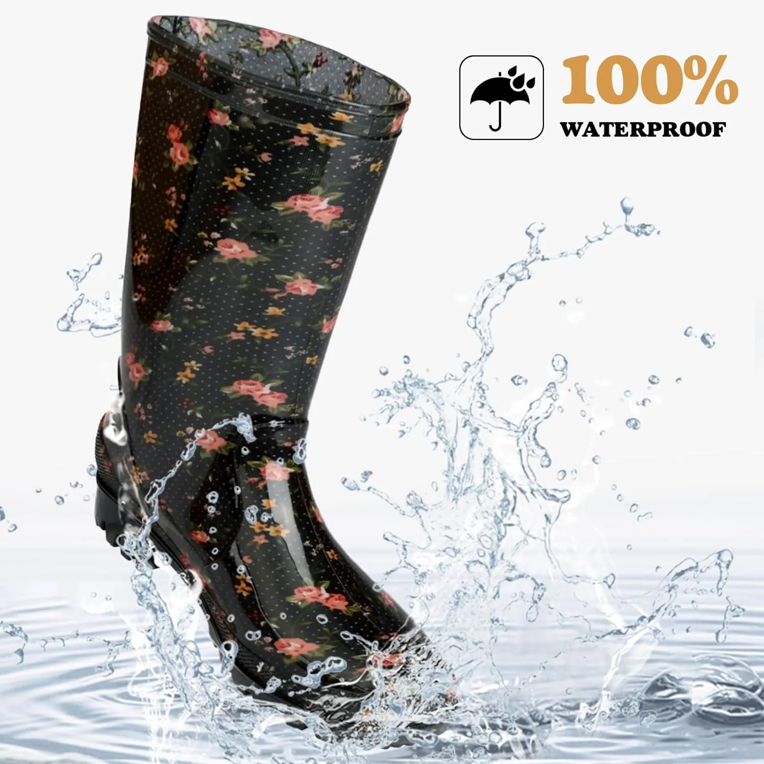 DaeRainy Women's Mid-calf Rain Boots Waterproof Non-slip for Gardens,Fishing,Farm,Outdoor Work Boots