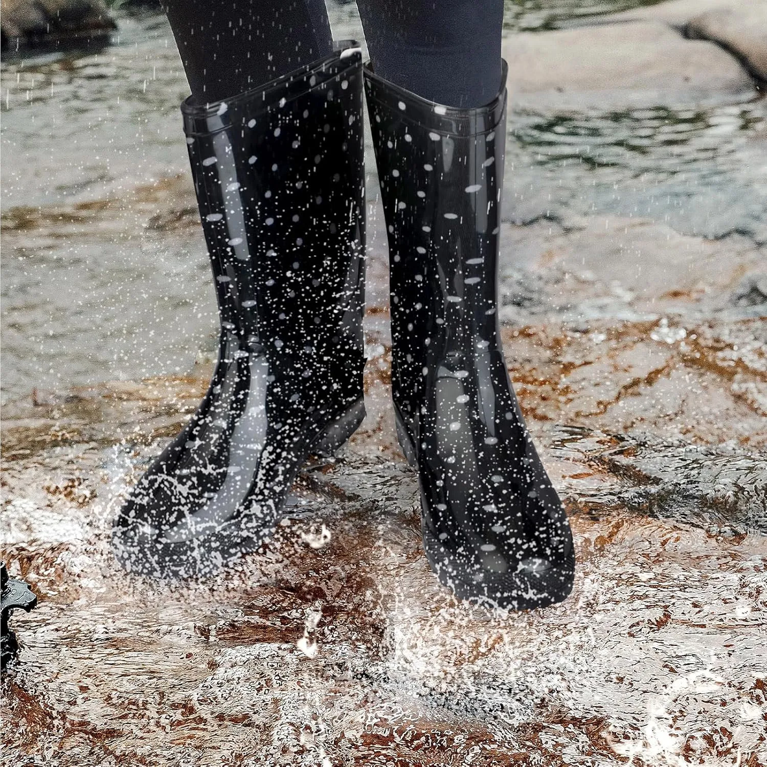 DaeRainy Women's Mid-calf Rain Boots Waterproof Non-slip for Gardens,Fishing,Farm,Outdoor Work Boots