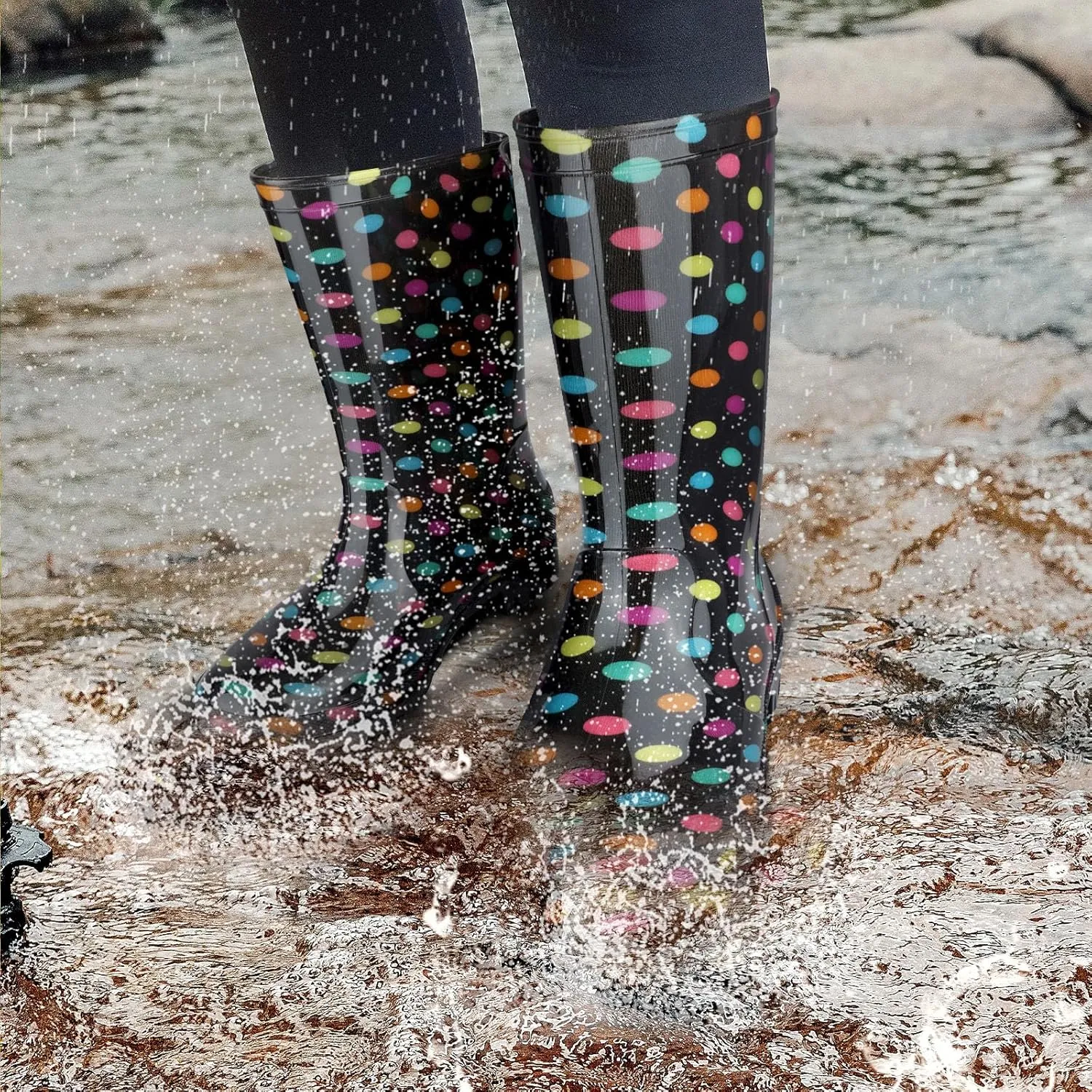 DaeRainy Women's Mid-calf Rain Boots Waterproof Non-slip for Gardens,Fishing,Farm,Outdoor Work Boots