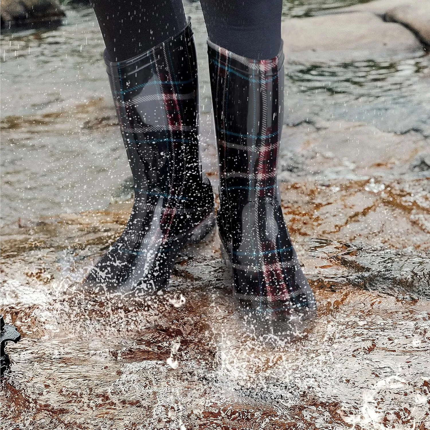 DaeRainy Women's Mid-calf Rain Boots Waterproof Non-slip for Gardens,Fishing,Farm,Outdoor Work Boots