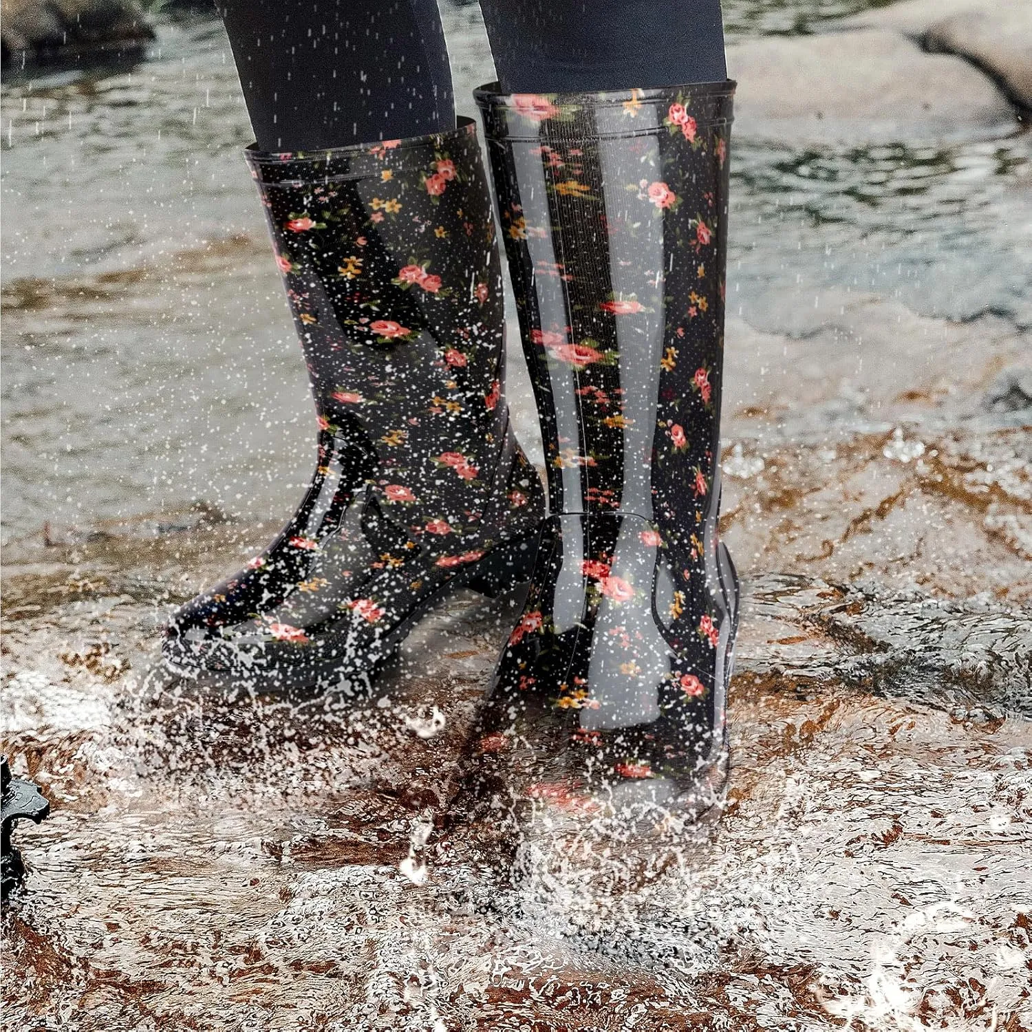 DaeRainy Women's Mid-calf Rain Boots Waterproof Non-slip for Gardens,Fishing,Farm,Outdoor Work Boots