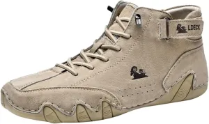 DAGY Men's Chukka Boots Italian Handmade Suede High Boots, Mens Non-Slip Waterproof Shoes, Breathable Hook & Loop Fastener Ankle Boots Chukka