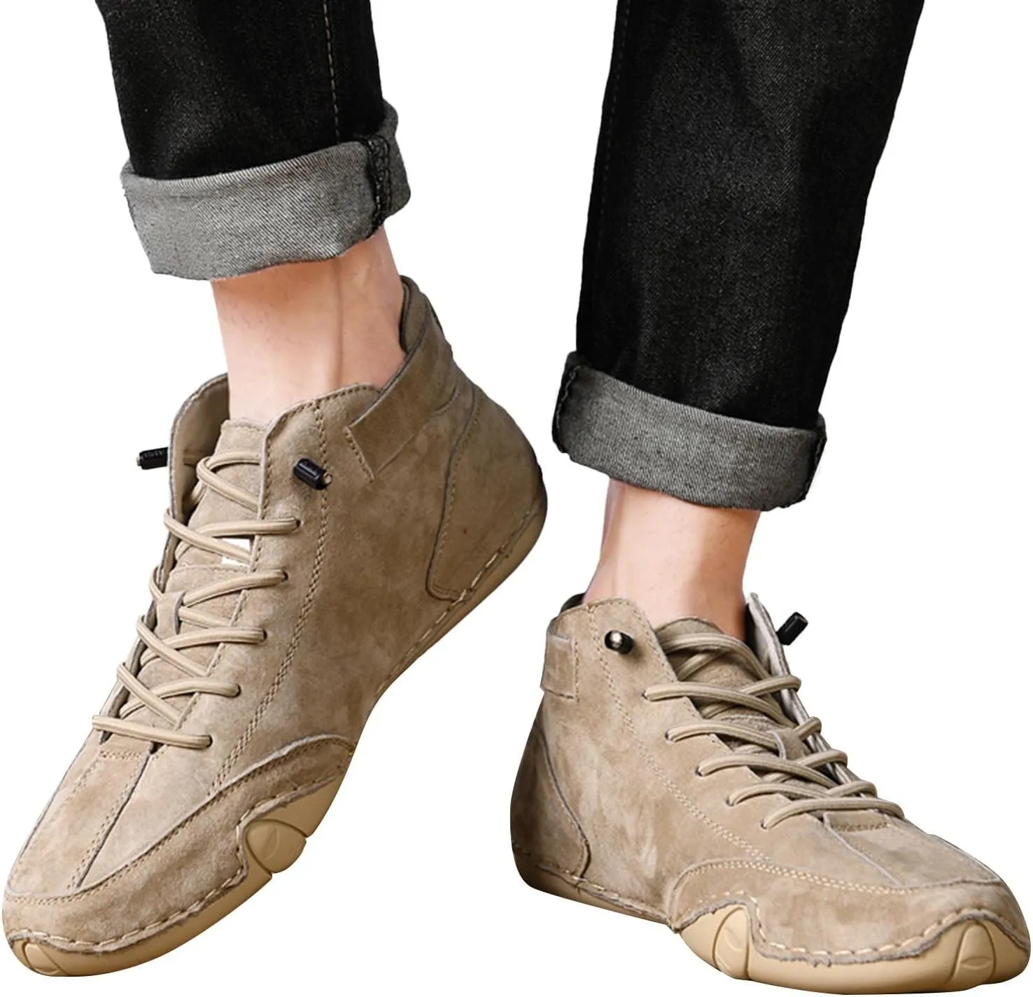 DAGY Men's Chukka Boots Italian Handmade Suede High Boots, Mens Non-Slip Waterproof Shoes, Breathable Hook & Loop Fastener Ankle Boots Chukka