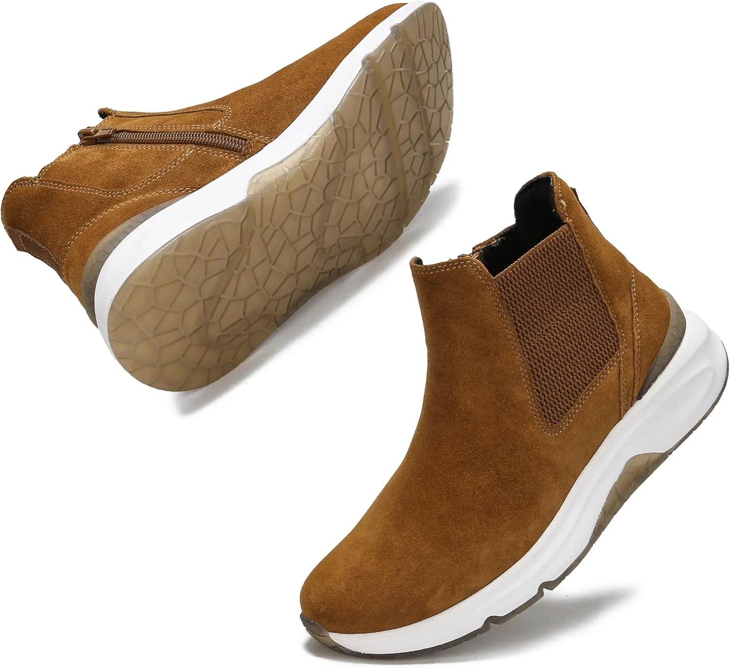 DASENGYE Non Slip Suede Chelsea Boots Women Fashion Elastic Ankle Booties Comfortable No Heel Walking Shoes Women