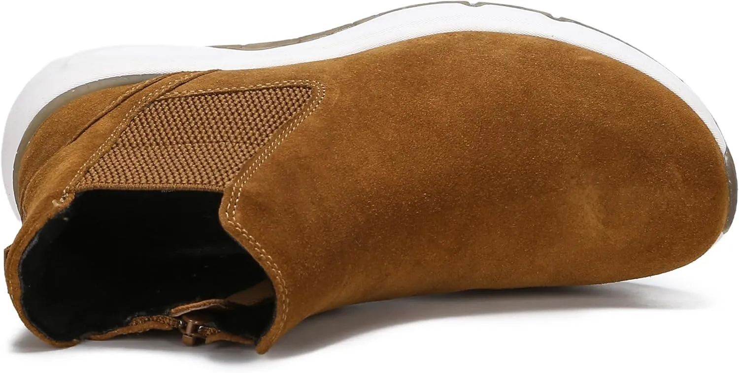 DASENGYE Non Slip Suede Chelsea Boots Women Fashion Elastic Ankle Booties Comfortable No Heel Walking Shoes Women