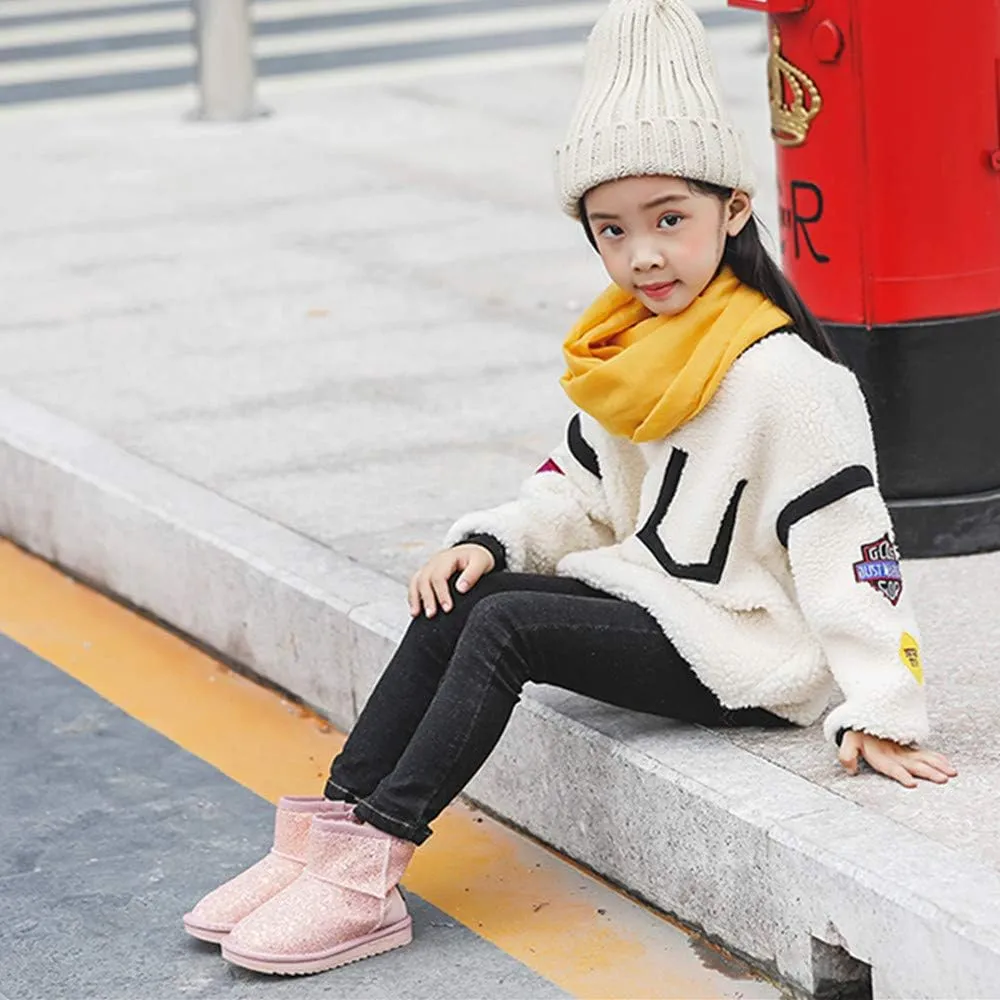 Dayiss Girls Snow Boots Girl's Warm Plush Comfortable Sequin Sparkly Waterproof Outdoor Princess Winter Boots for Girls
