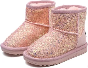 Dayiss Girls Snow Boots Girl's Warm Plush Comfortable Sequin Sparkly Waterproof Outdoor Princess Winter Boots for Girls
