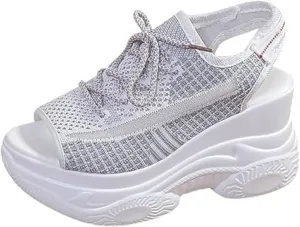 DESESE XHOGNLS Women's Hollow Out Platform Wedge Sandals Non-Slip Breathable Lace-Up Fish Mouth Sneakers Casual Summer Hollow_Out Open Toe Sport Shoes
