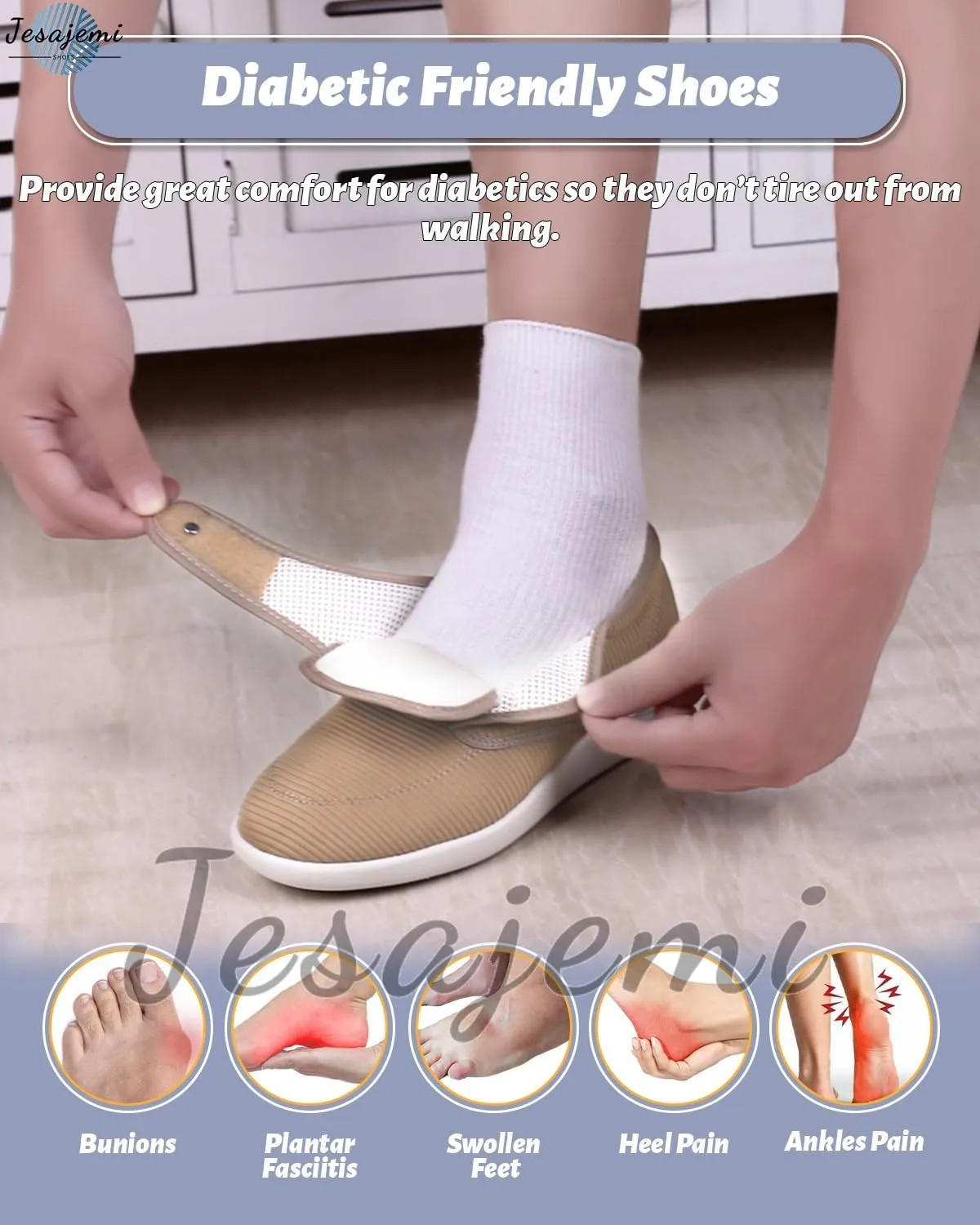 Diabetic Shoes for Women - Wide Fit Memory Foam Slippers for Arthritis, Edema & Swollen Feet - Comfortable Non-Slip Air Cushion Walking Sneakers
