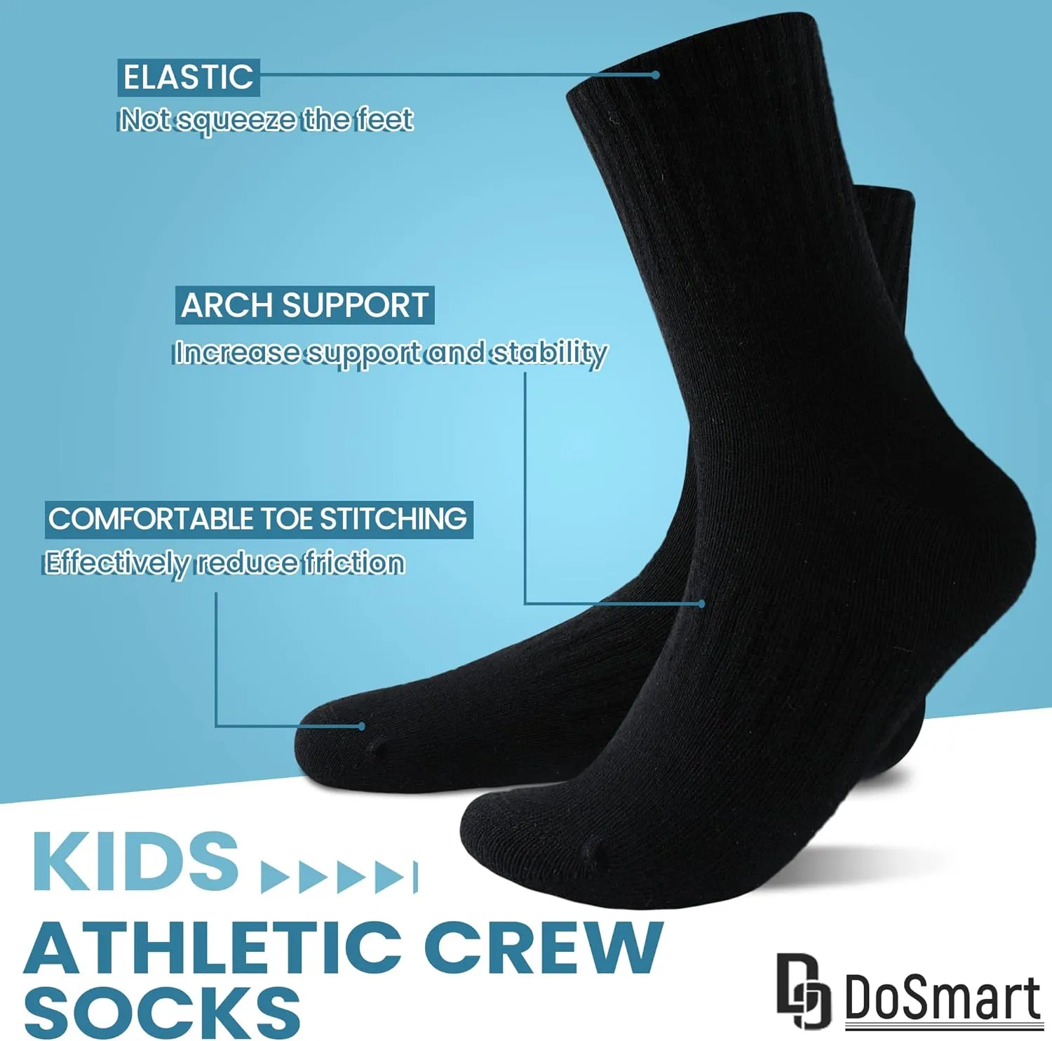 DoSmart Kids Athletic Crew Socks Boys Girls Classics Cotton School Uniform Childs Sports Breathable Casual Socks 10 Pairs