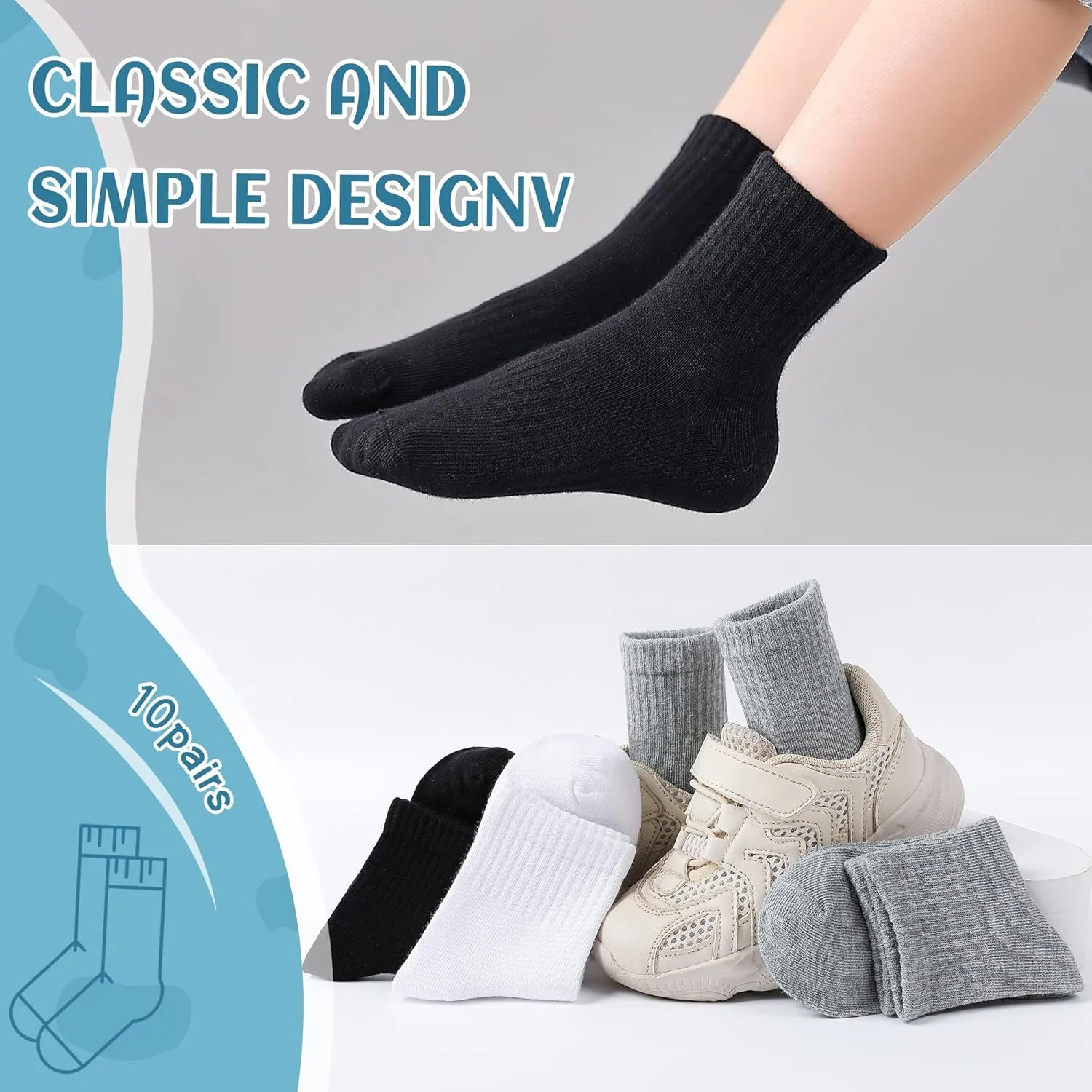 DoSmart Kids Athletic Crew Socks Boys Girls Classics Cotton School Uniform Childs Sports Breathable Casual Socks 10 Pairs