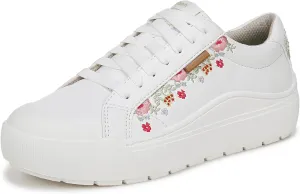 Dr. Scholl's Shoes Women's Time Off Sneaker, White Floral Embroidery, 9.5