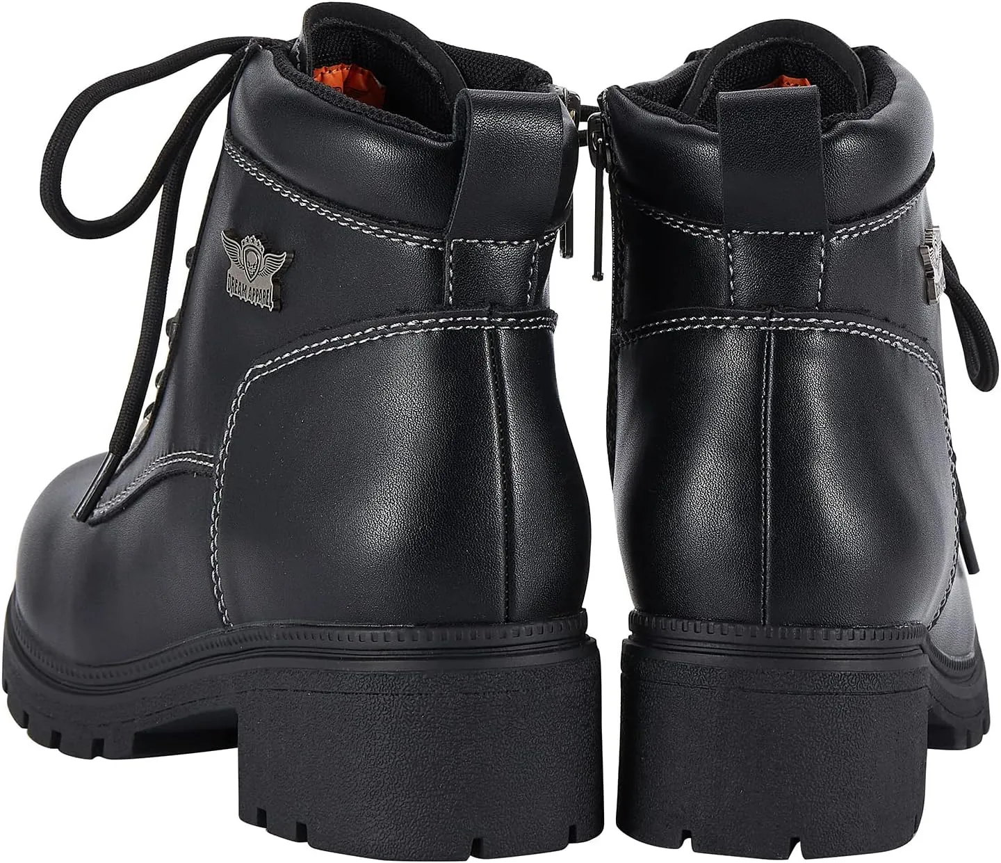 Dream Apparel Womens Lace Up Motorcycle Riding Boots with Side Zipper, Black Faux Leather Ankle Booties Biker Boots, Military Combat Booties for Ladies with Low Heel