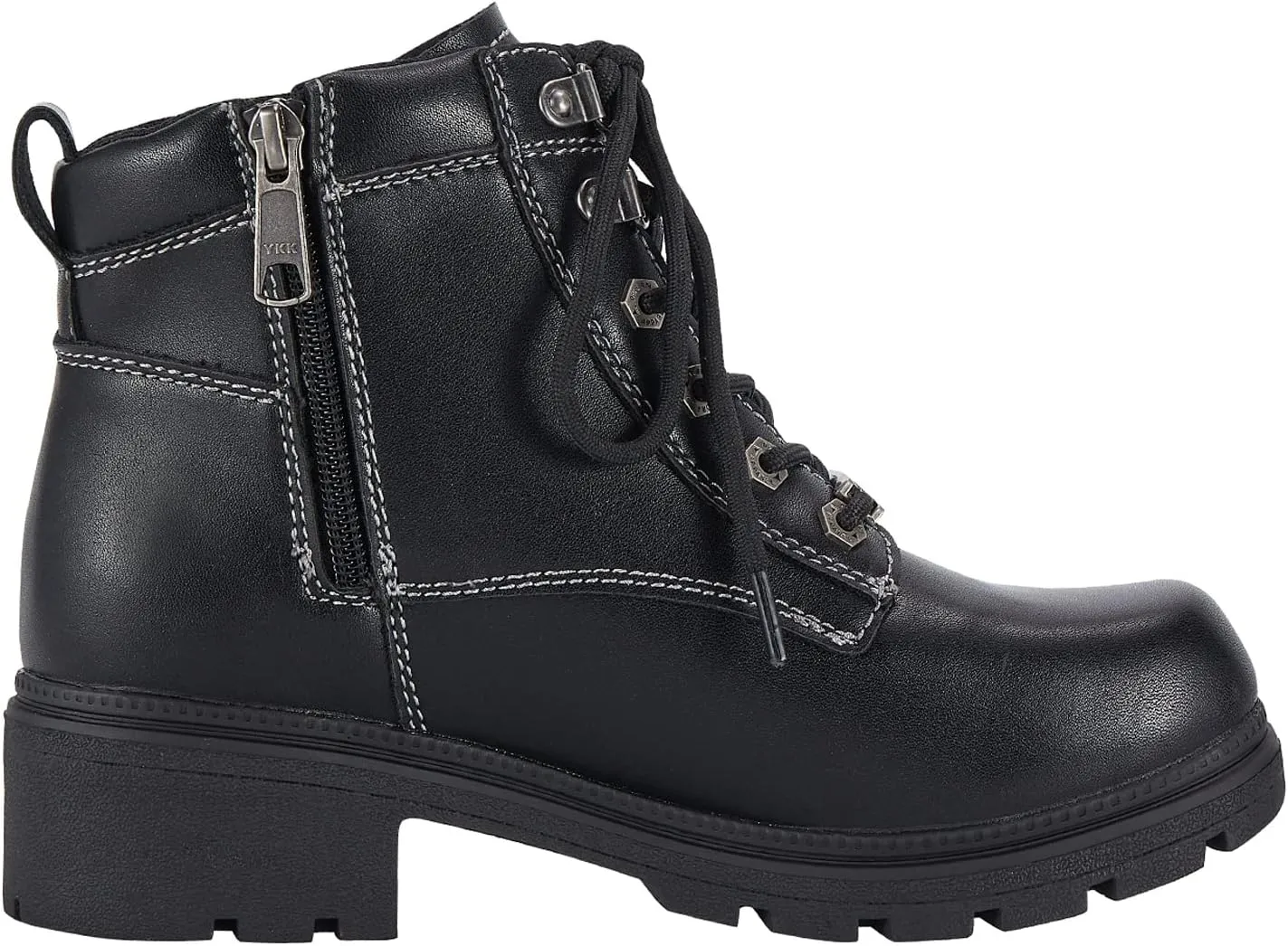 Dream Apparel Womens Lace Up Motorcycle Riding Boots with Side Zipper, Black Faux Leather Ankle Booties Biker Boots, Military Combat Booties for Ladies with Low Heel