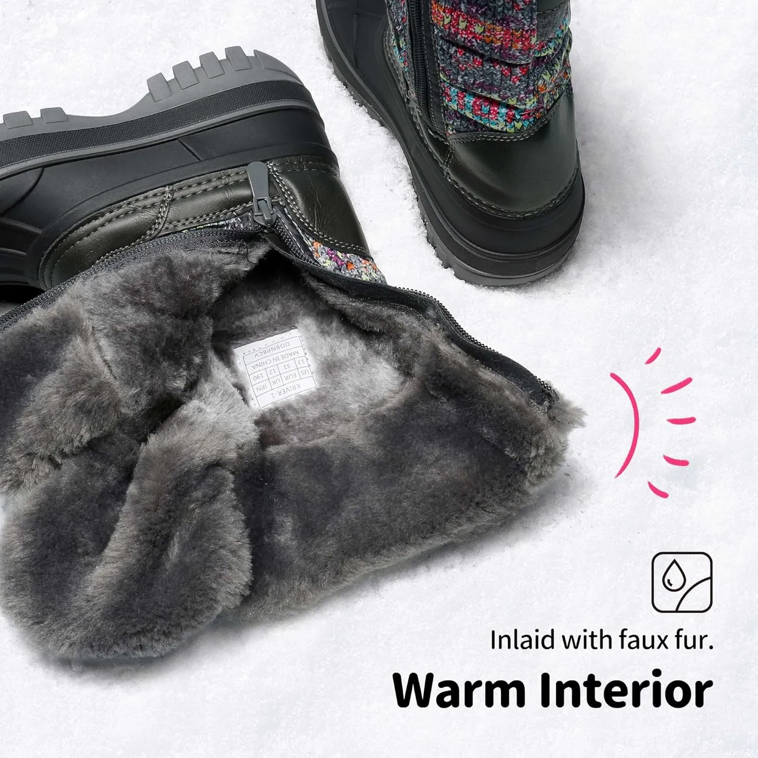 DREAM PAIRS Boys Girls Snow Boots Water-Resistant Outdoor Warm Cozy Anti-Slip Mid Calf Faux Fur Lining Insulated Winter Shoes for Little/Big Kids