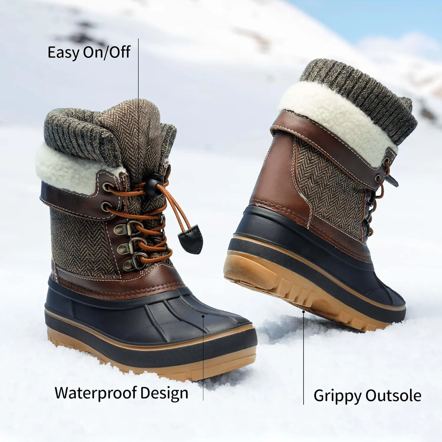 DREAM PAIRS Boys Girls Snow Boots Water-Resistant Outdoor Warm Cozy Anti-Slip Mid Calf Faux Fur Lining Insulated Winter Shoes for Little/Big Kids
