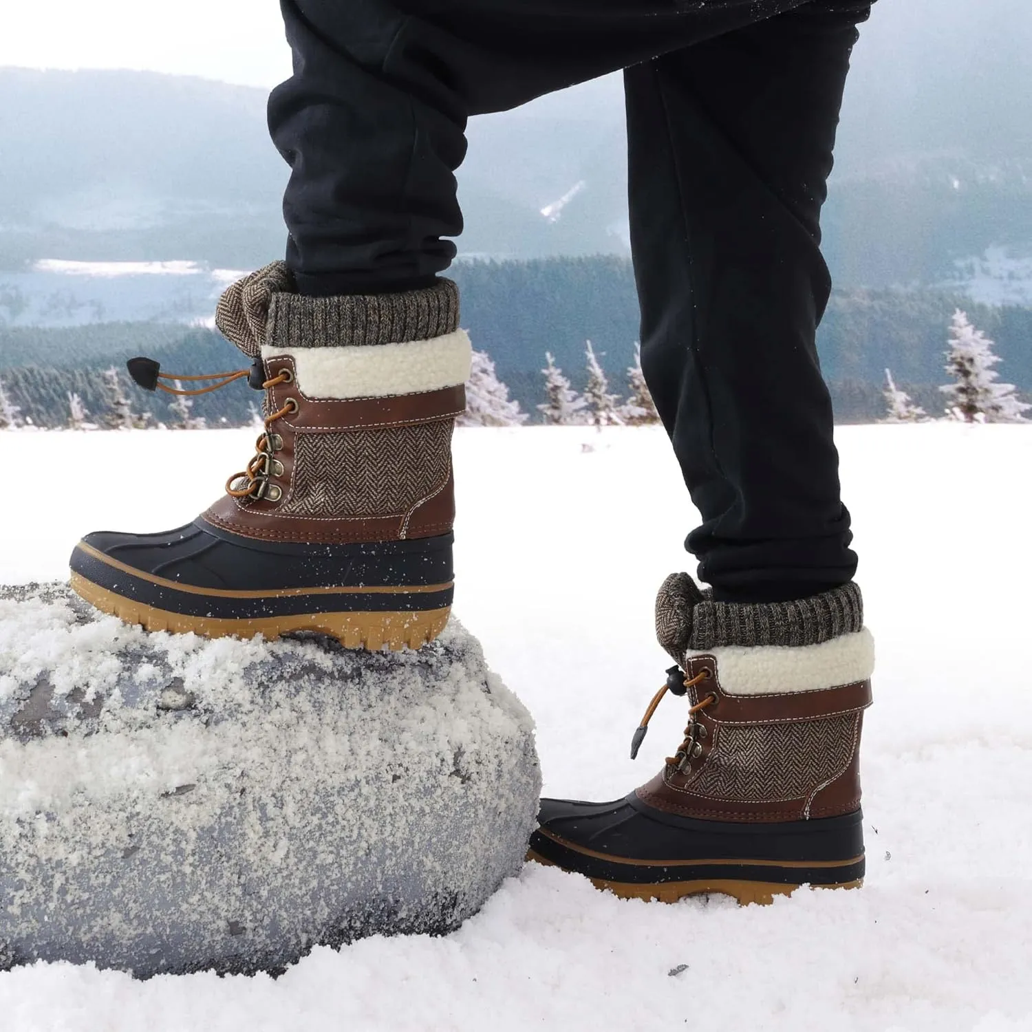 DREAM PAIRS Boys Girls Snow Boots Water-Resistant Outdoor Warm Cozy Anti-Slip Mid Calf Faux Fur Lining Insulated Winter Shoes for Little/Big Kids