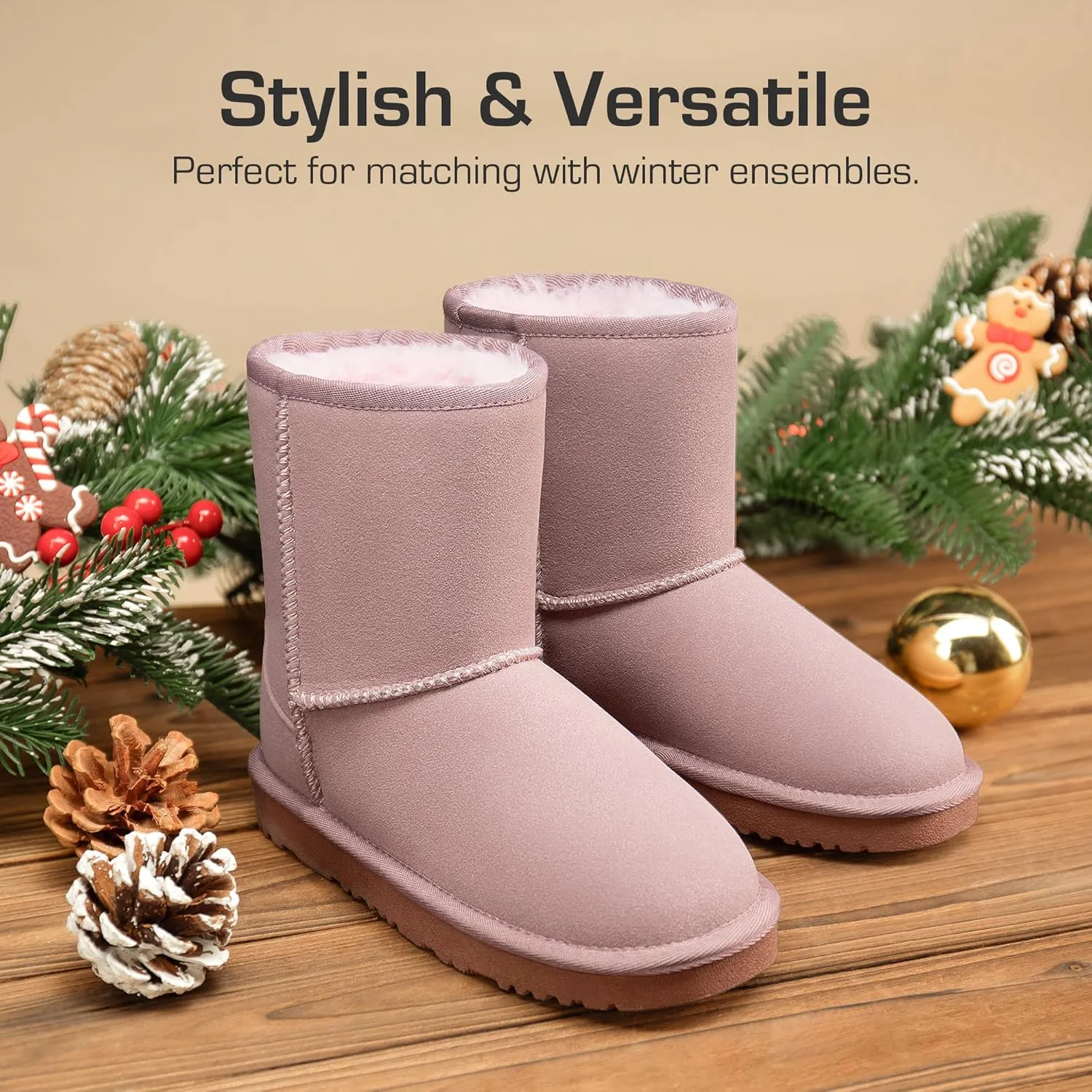 DREAM PAIRS Girls Boys Boots Kids Faux Fur Lined Winter Snow FuzzyClassic Kid's Mid Boot