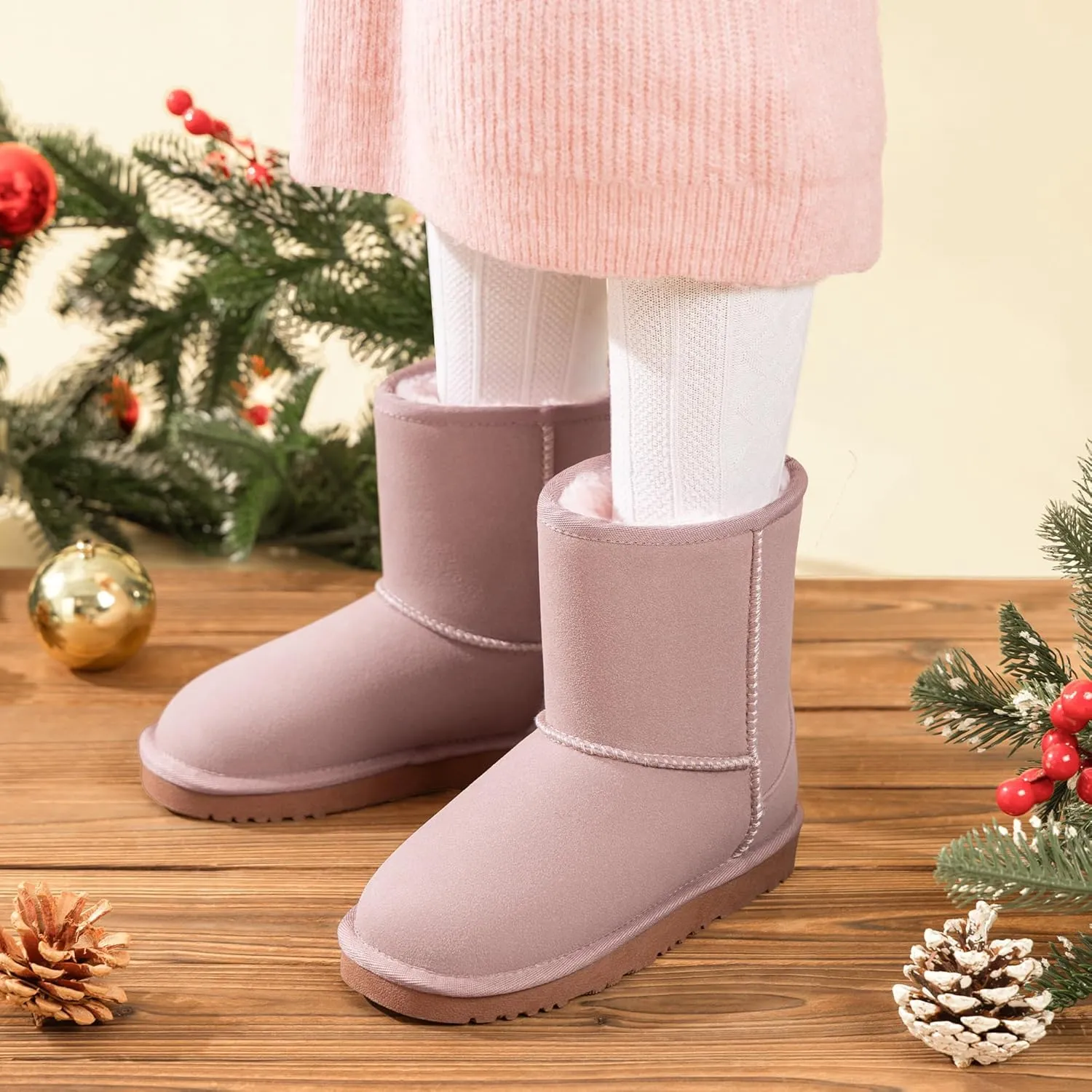 DREAM PAIRS Girls Boys Boots Kids Faux Fur Lined Winter Snow FuzzyClassic Kid's Mid Boot