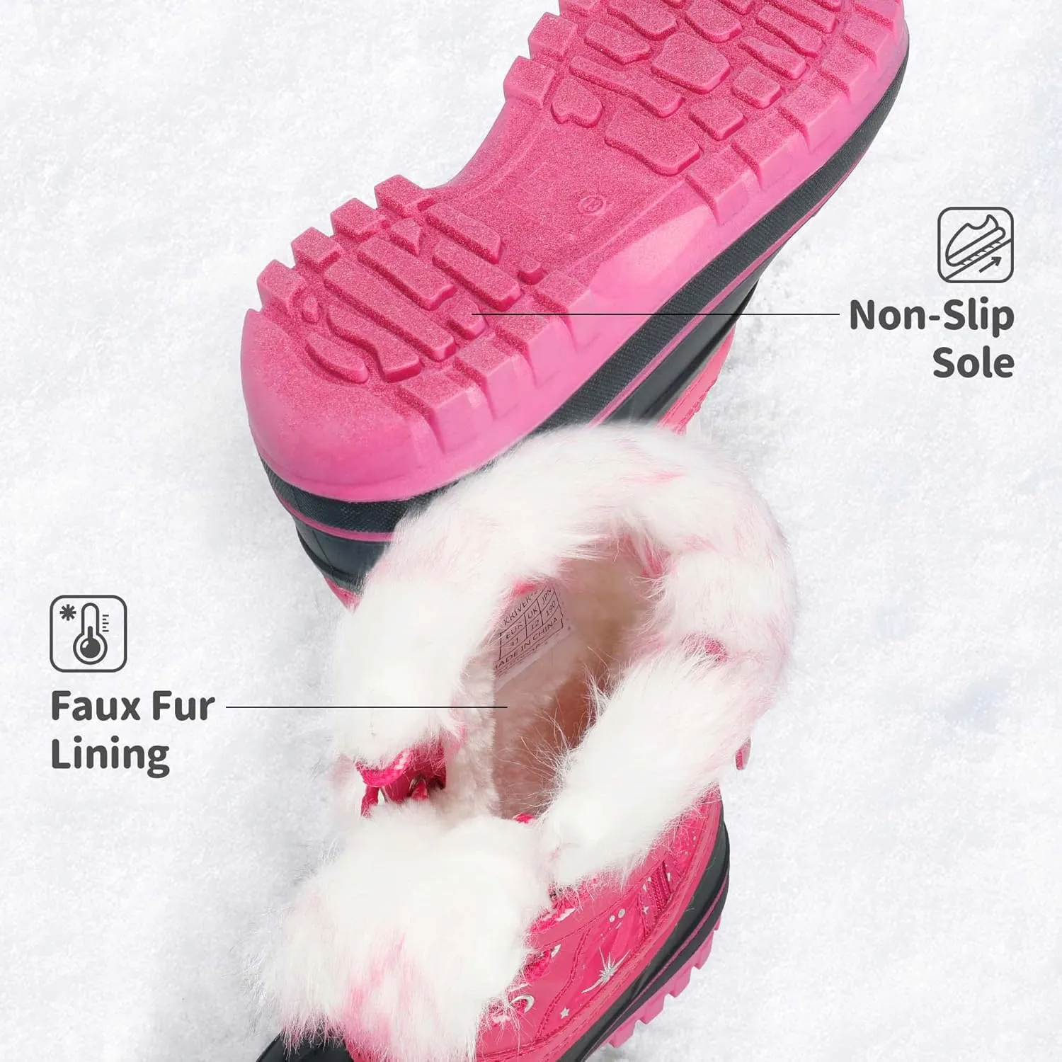 DREAM PAIRS Girls Boys Snow Boots Water-Resistant Outdoor Warm Cozy Anti-Slip Mid Calf Faux Fur Lining Winter Shoes for Little/Big Kids