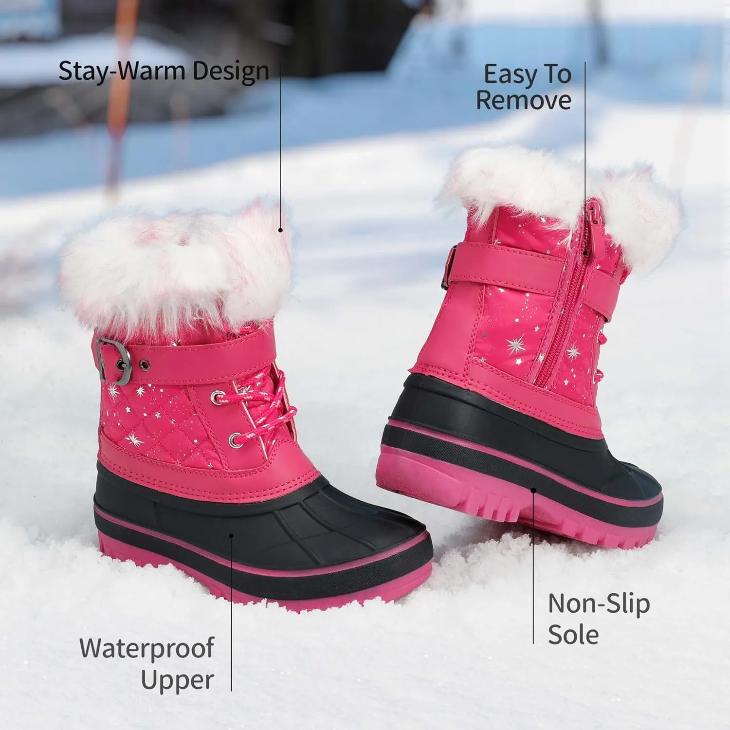 DREAM PAIRS Girls Boys Snow Boots Water-Resistant Outdoor Warm Cozy Anti-Slip Mid Calf Faux Fur Lining Winter Shoes for Little/Big Kids