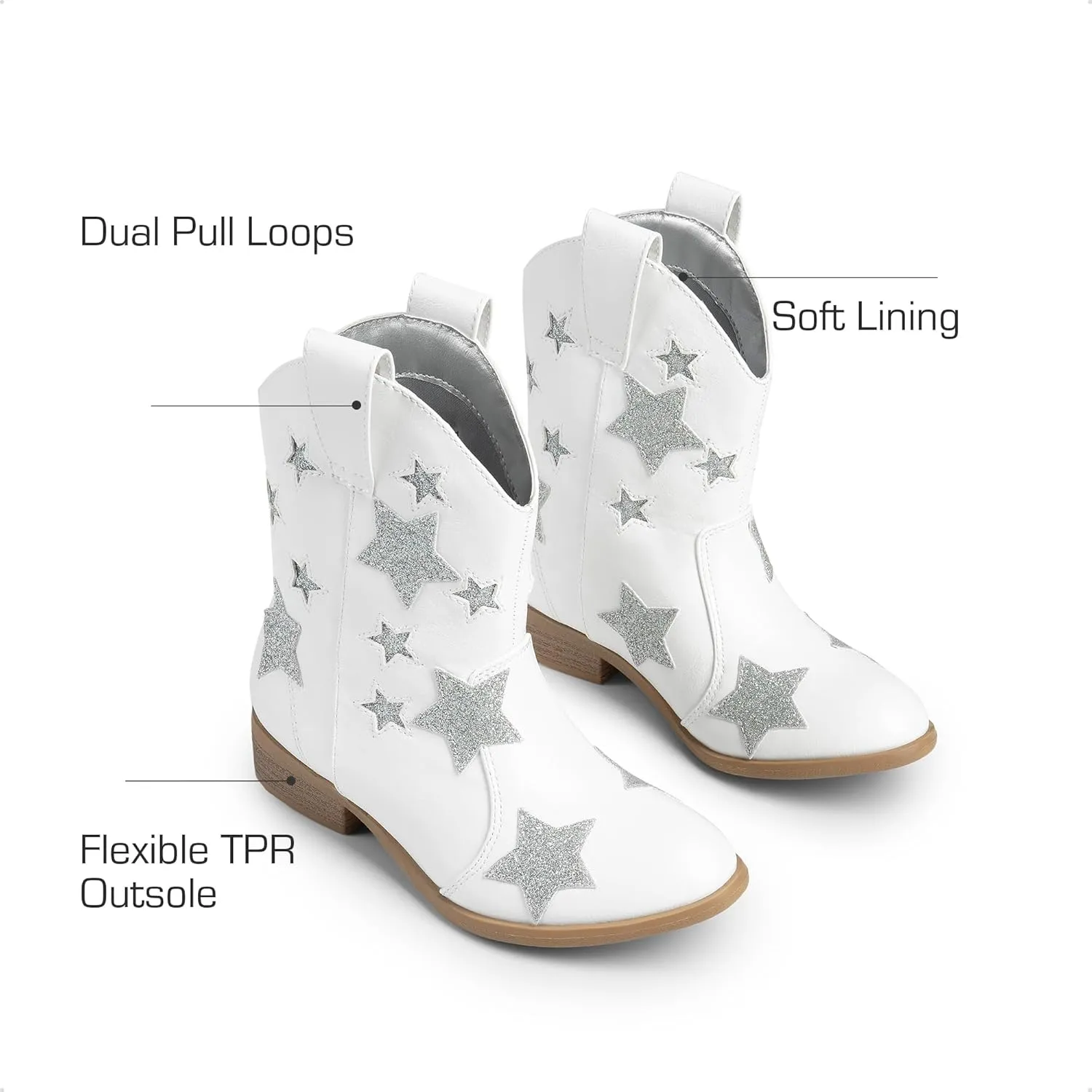 DREAM PAIRS Girls Cowgirl Boots Cowboy Western Mid Calf Star Boots for Kids