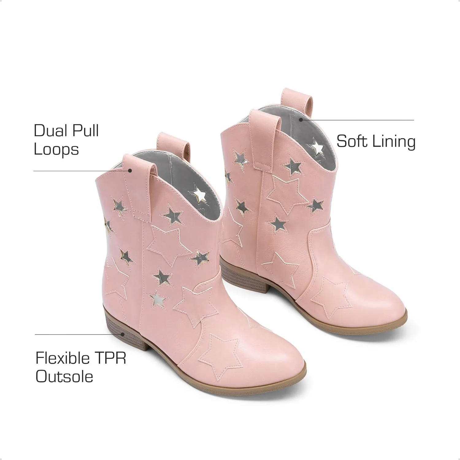 DREAM PAIRS Girls Cowgirl Boots Cowboy Western Mid Calf Star Boots for Kids