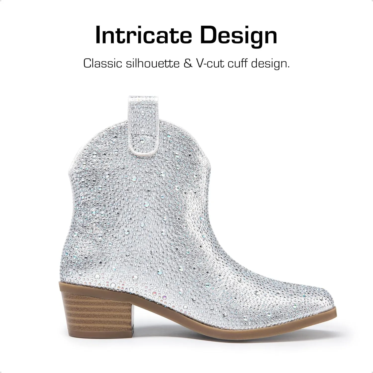 DREAM PAIRS Girls Cowgirl Cowboy Rhinestone Boots Ankle Low Heel Dress Booties