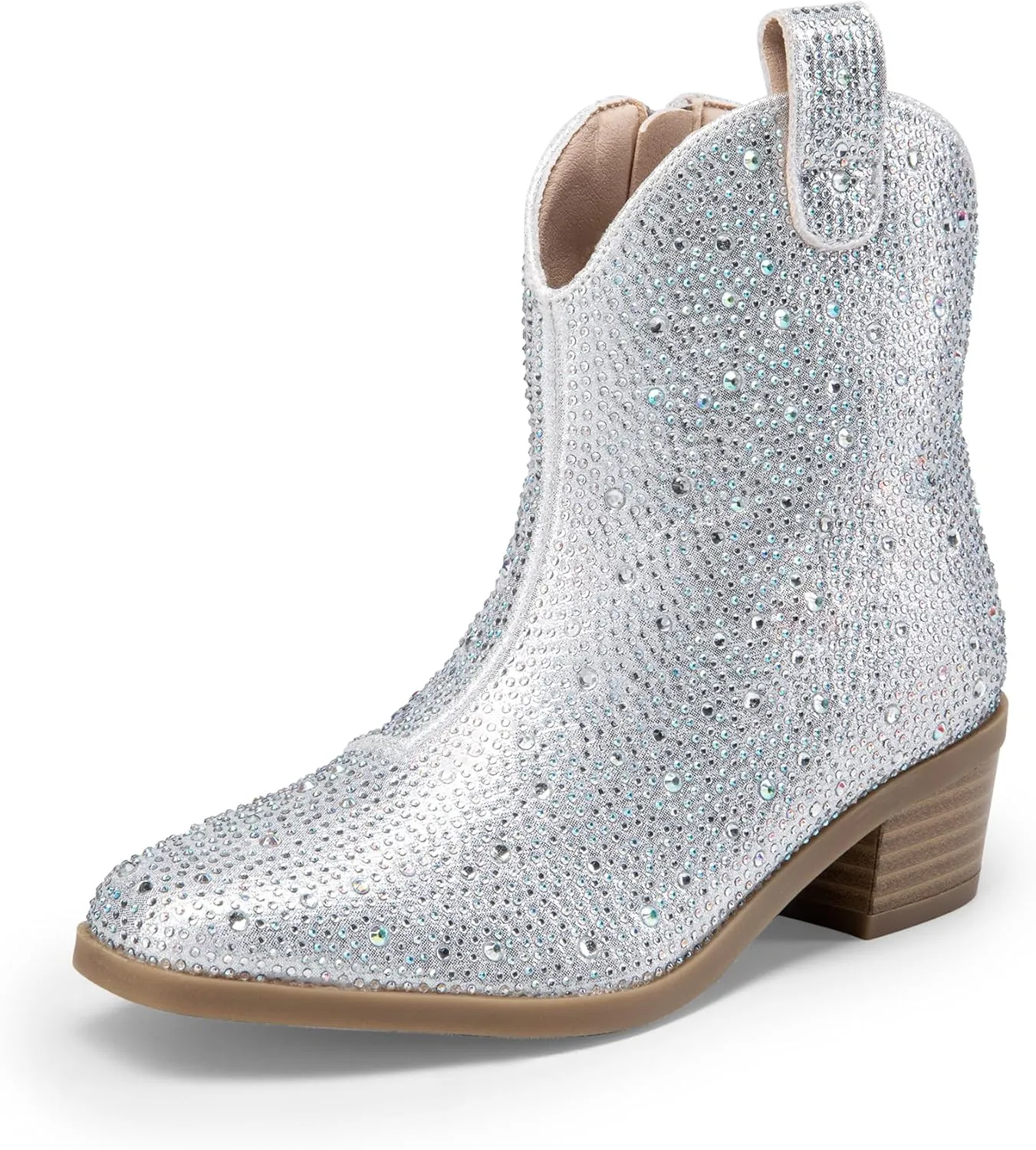 DREAM PAIRS Girls Cowgirl Cowboy Rhinestone Boots Ankle Low Heel Dress Booties