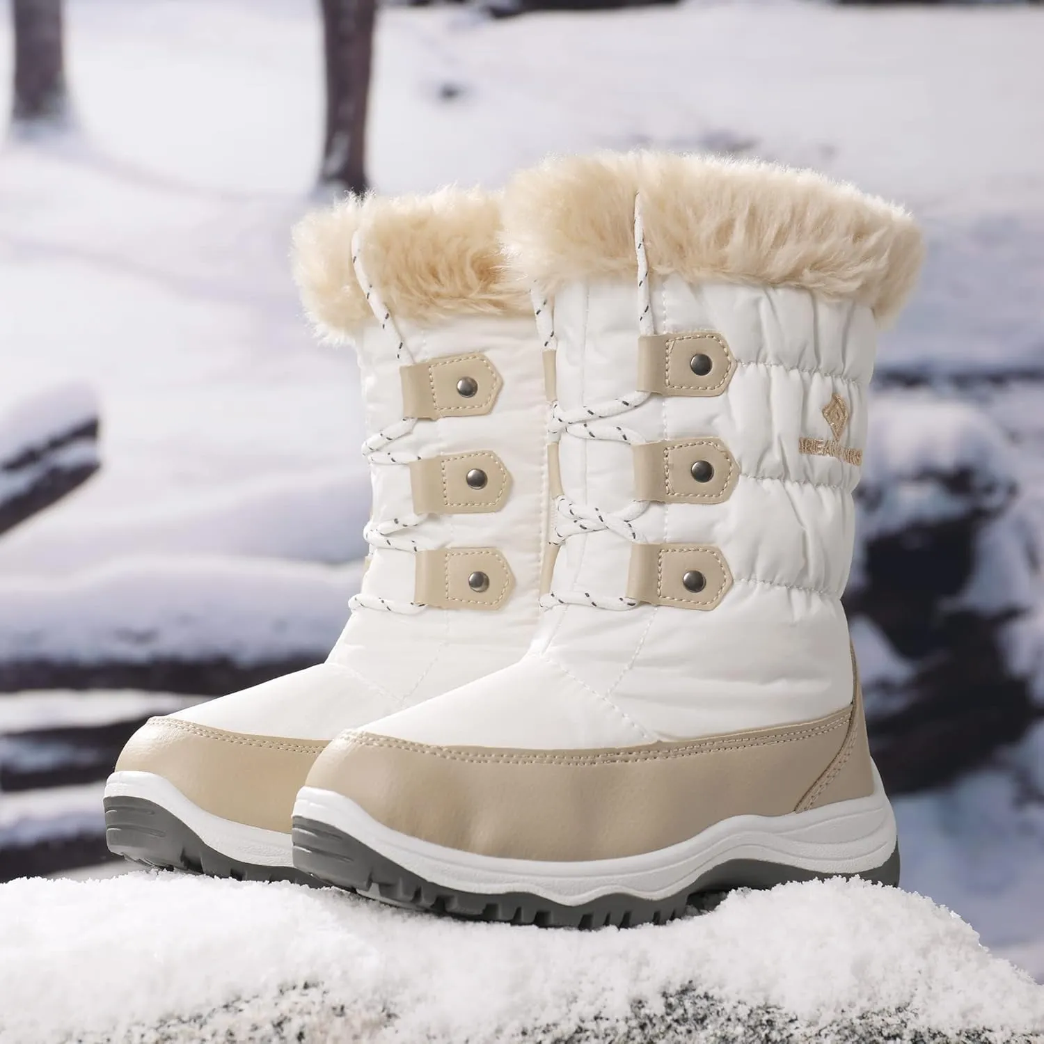 DREAM PAIRS Girls Snow Boots Warm Cozy Anti-Slip Lightweight Mid Calf Faux Fur Lining Winter Shoes for Little/Big Kids