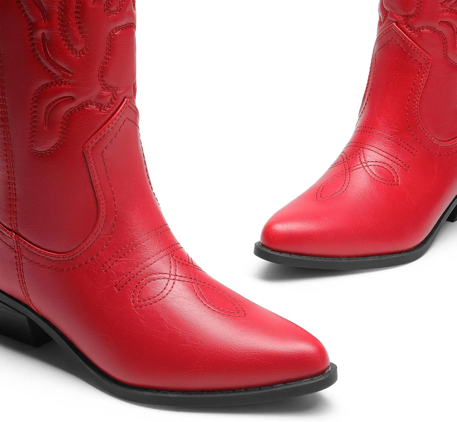 DREAM PAIRS Women's Cowboy Boots Mid Calf Cowgirl Boots Embroidery Stitched Western Boots
