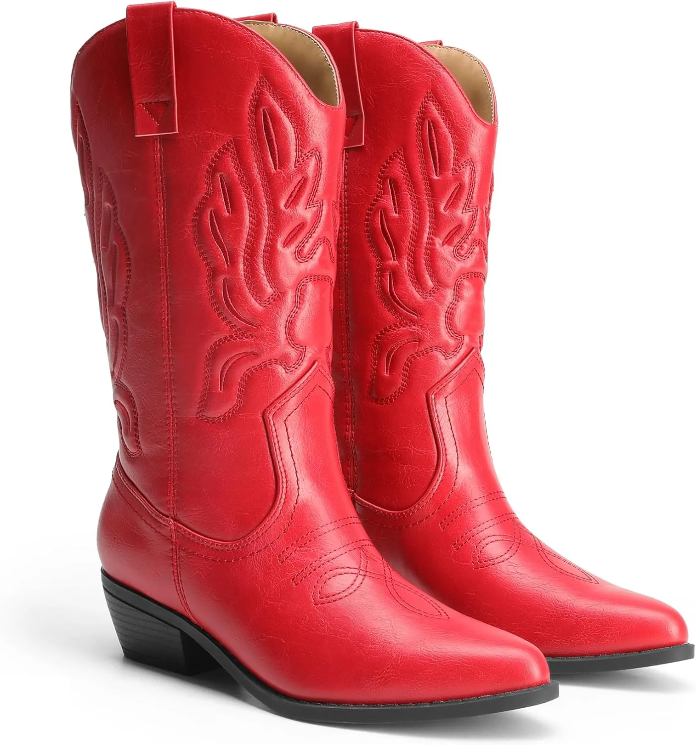 DREAM PAIRS Women's Cowboy Boots Mid Calf Cowgirl Boots Embroidery Stitched Western Boots