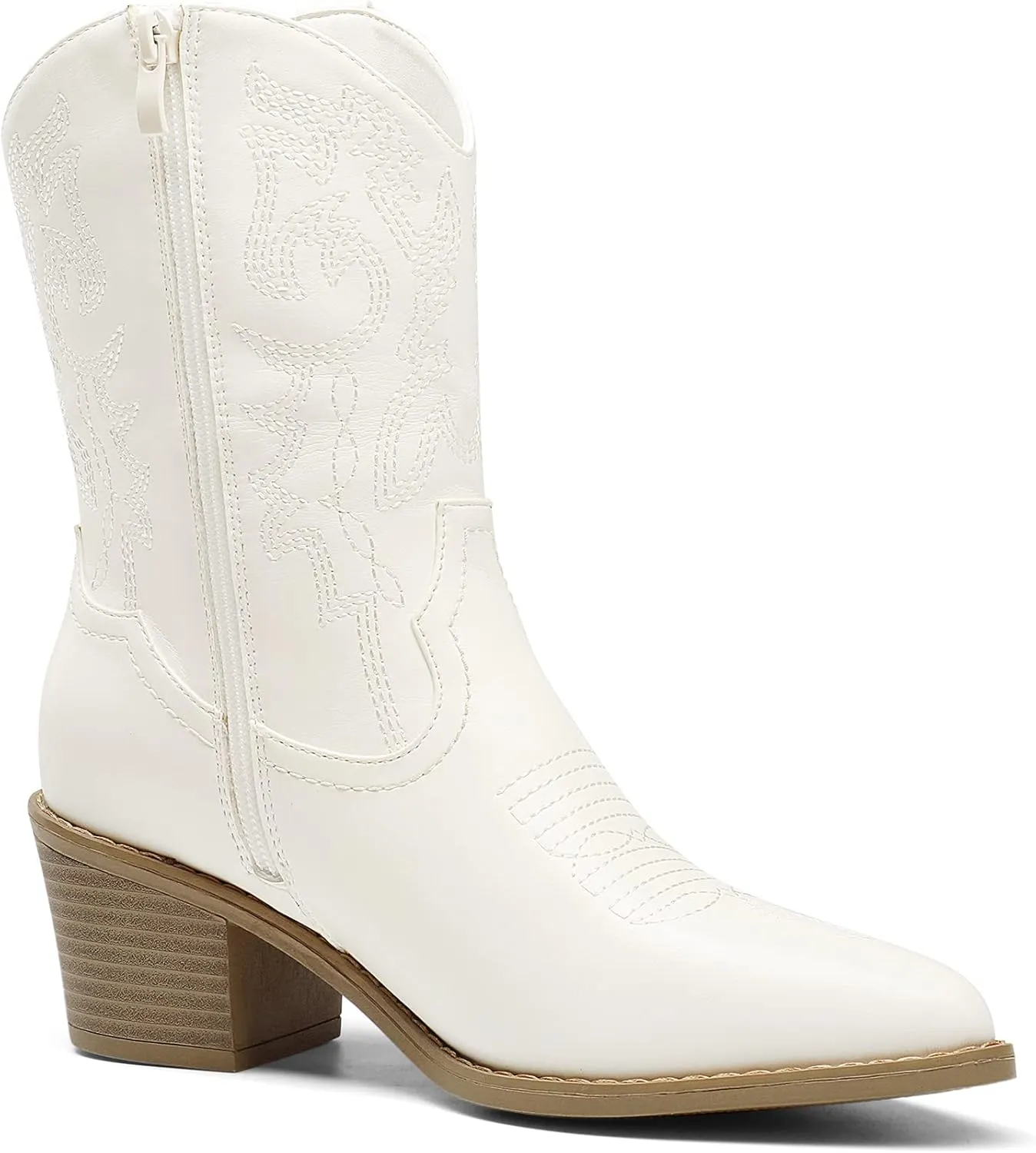 DREAM PAIRS Women's Cowboy Boots, Pointed Toe Chunky Heel Cowgirl Boots, Zipper Pull-On Stitched Western Boots Ankle Boots for Ladies