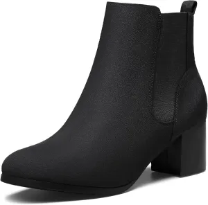 DREAM PAIRS Women’s Elastic Gore Chelsea Boots Chunky Block Heel Ankle Bootie